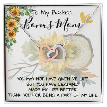 Stepmom Necklace, To My Badass Bonus Mom Gift Neckalce, Gift For Stepmom, Stepmother, Second Mom Necklace Mother's Day Interlocking Hearts Necklace
