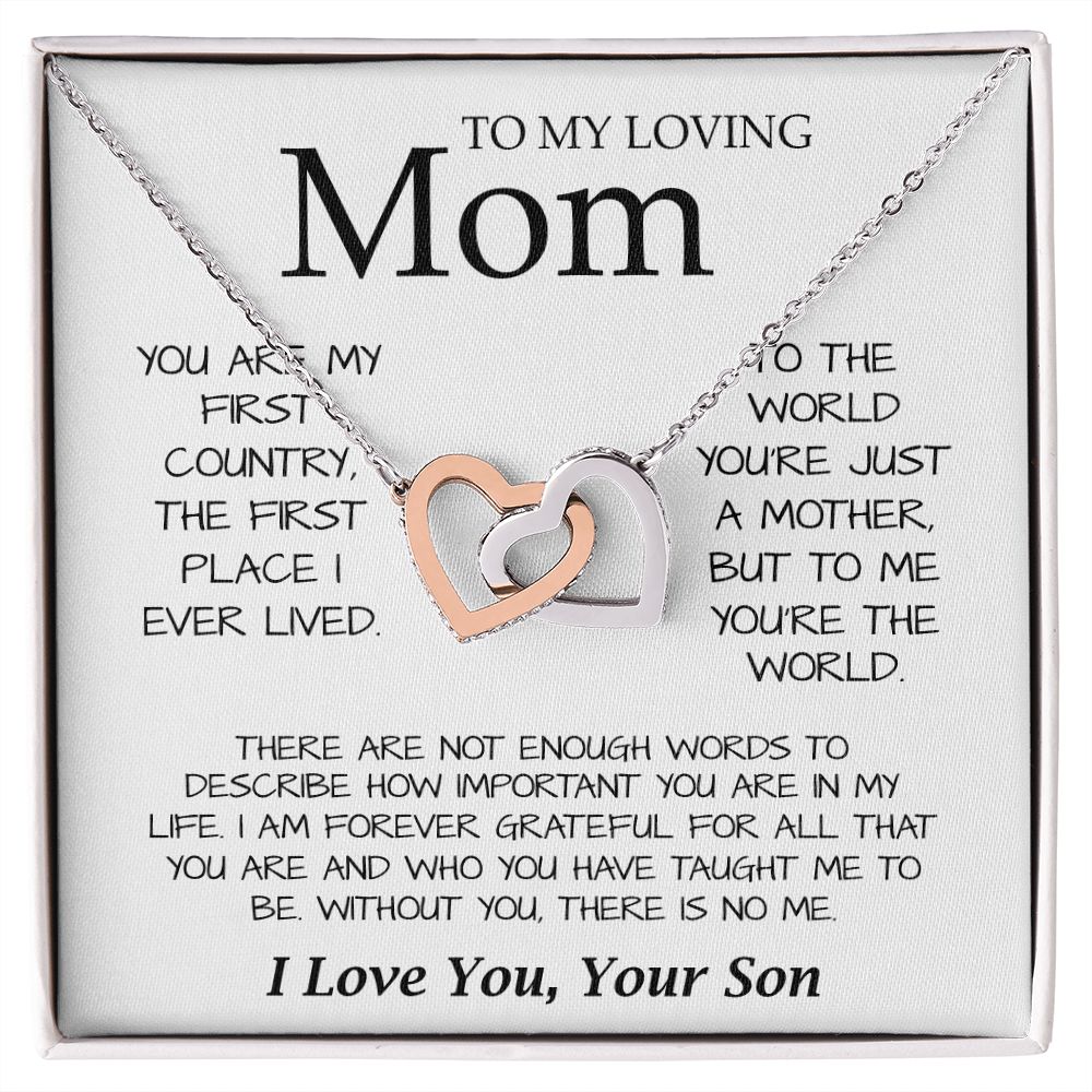 To My Loving Mom Necklace You're The World Necklace Gift For Mom From Son Mother's Day Interlocking Hearts Necklace
