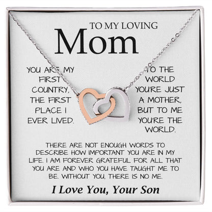 To My Loving Mom Necklace You're The World Necklace Gift For Mom From Son Mother's Day Interlocking Hearts Necklace