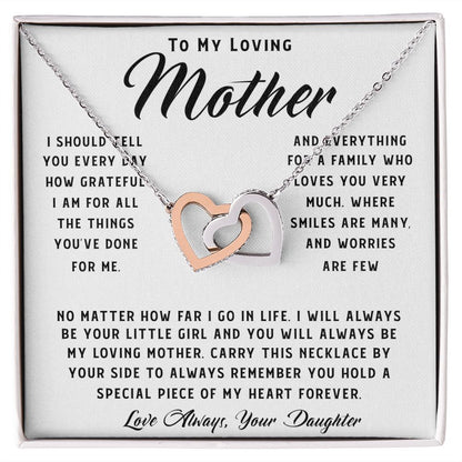 To My Loving Mother Necklace Where Are Smiles Are Many And Worries Are Few Gift For Her Mother's Day Necklace Mother's Day Interlocking Hearts Necklace