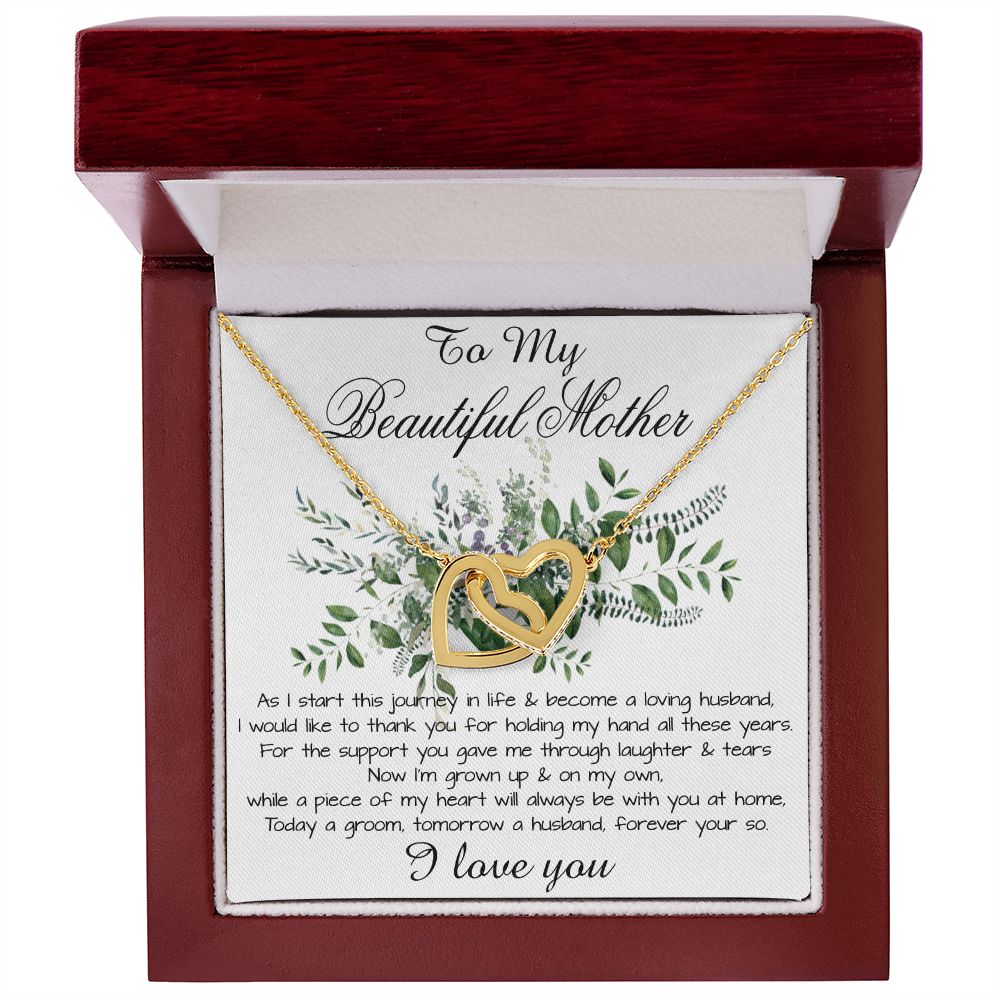 Mom Necklace, Son To My Mother Necklace On Wedding Day Gift For Mom, Mother Of The Groom Gift From Groom Mother's Day Interlocking Hearts Necklace