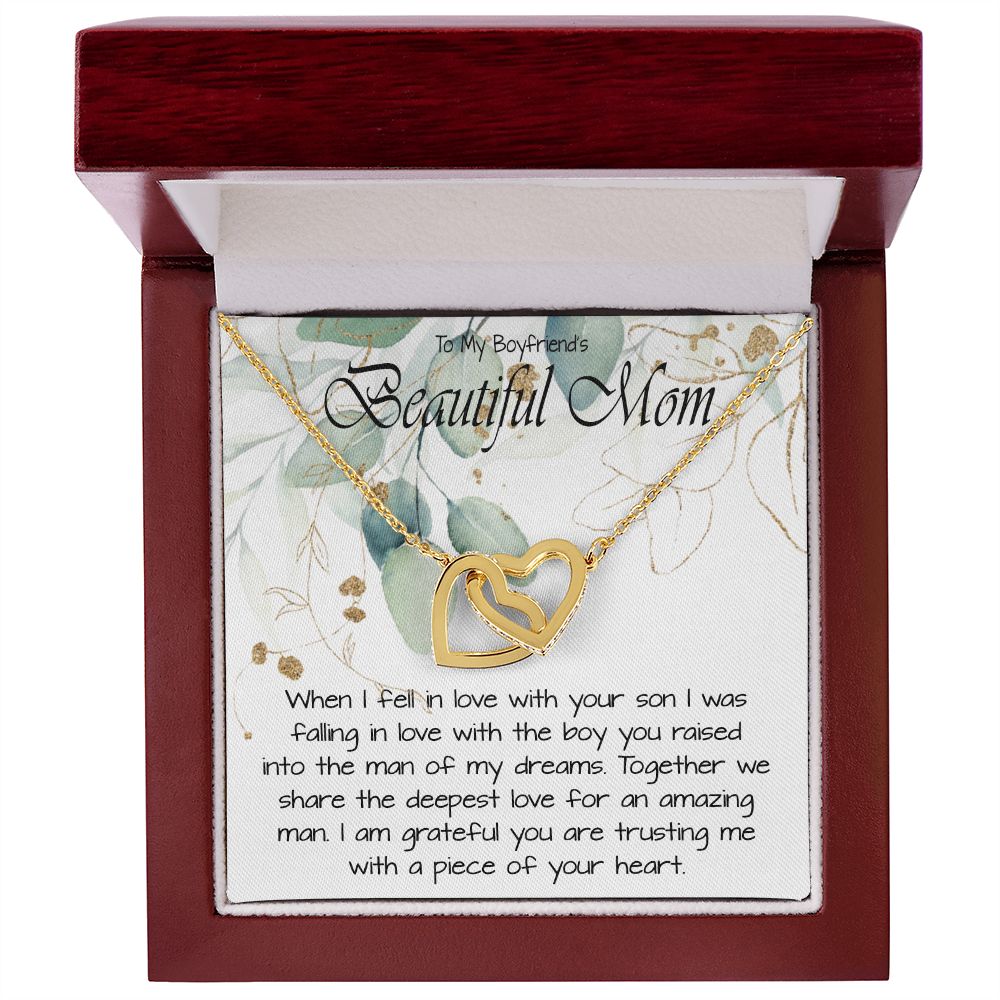 Boyfriend’s Mom Necklace, Gift For Boyfriend’s Mom, To My Boyfriends Mom Necklace Mother's Day Interlocking Hearts Necklace