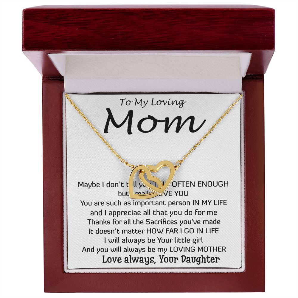 To My Loving Mom - Important Person In My Life Mother's Day Gift From Daughter Necklace Mother's Day Interlocking Hearts Necklace