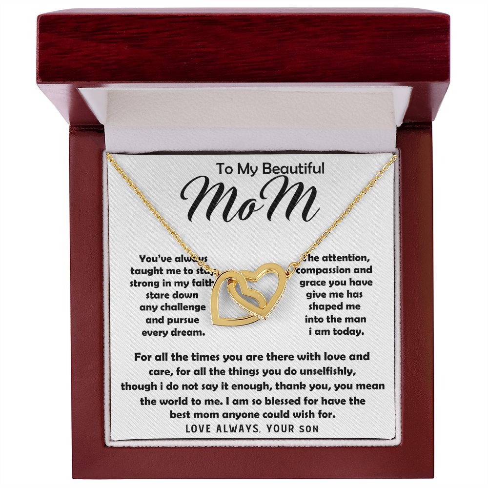 To My Beautiful Mom Necklace The Best Mom Anyone Could Wish For, Mother's Day Gift Necklace Mother's Day Interlocking Hearts Necklace