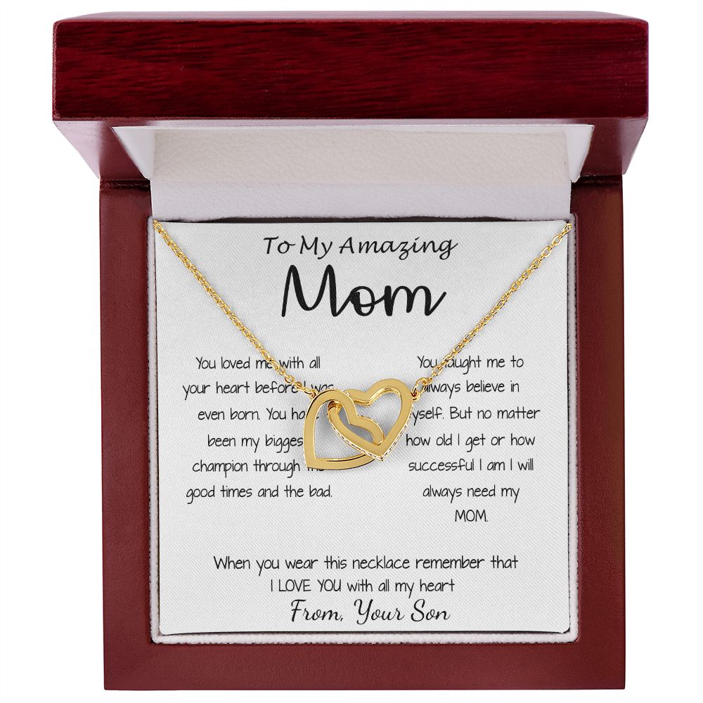 Mom Necklace - Gift For Mom From Son - You Have Been My Biggest Champion Mother's Day Gift Mother's Day Interlocking Hearts Necklace