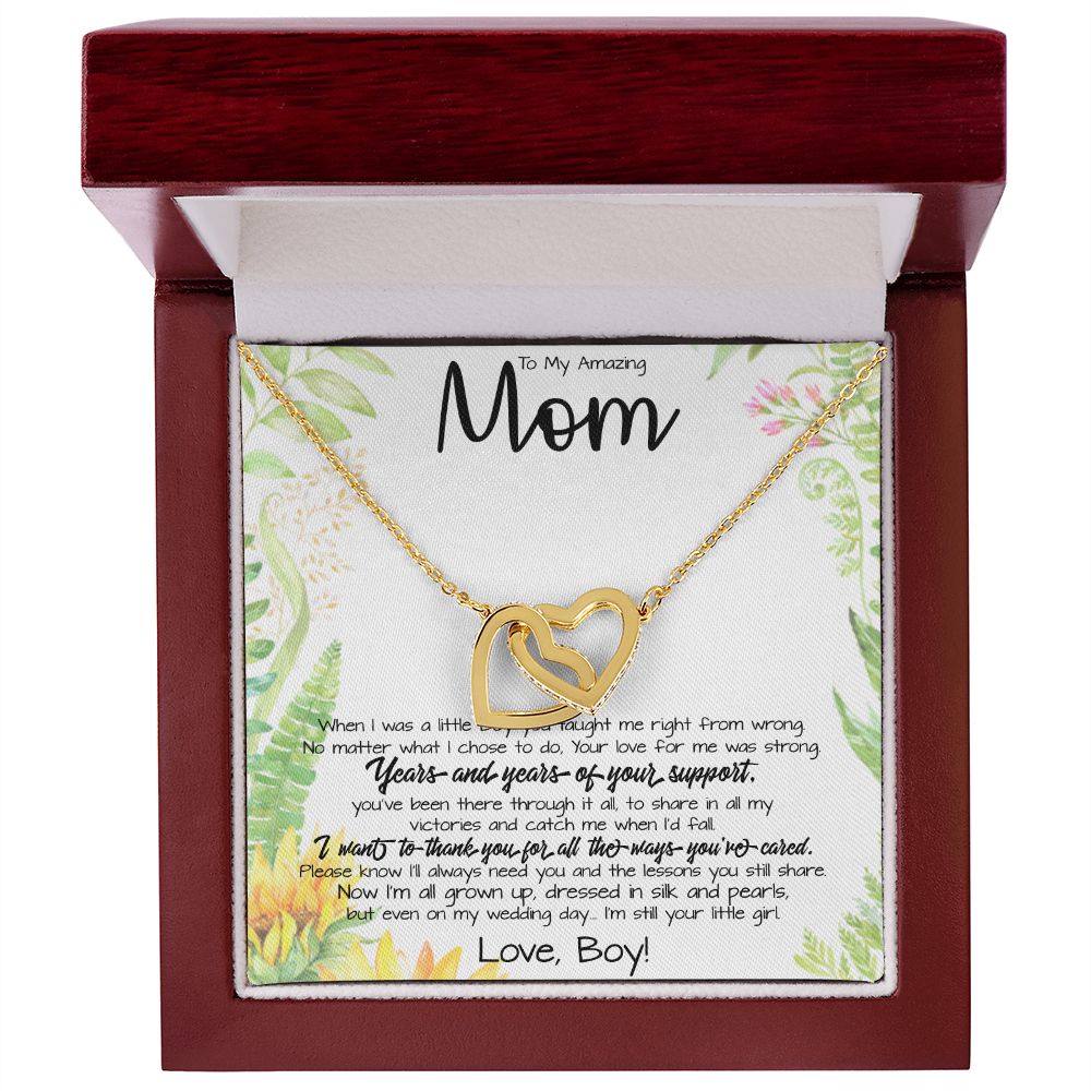 To My Amazing Mom Necklace From Son Little Boy You Taught Me Right Mom Birthday Gift For Her Mother's Day Necklace (1) Mother's Day Interlocking Hearts Necklace