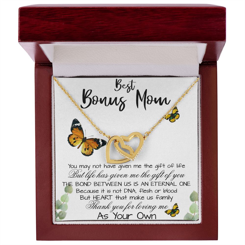 Stepmom Necklace, To My Bonus Mom Gift Neckalce, Thank For You Loving Me As Your Own Mother's Day Interlocking Hearts Necklace
