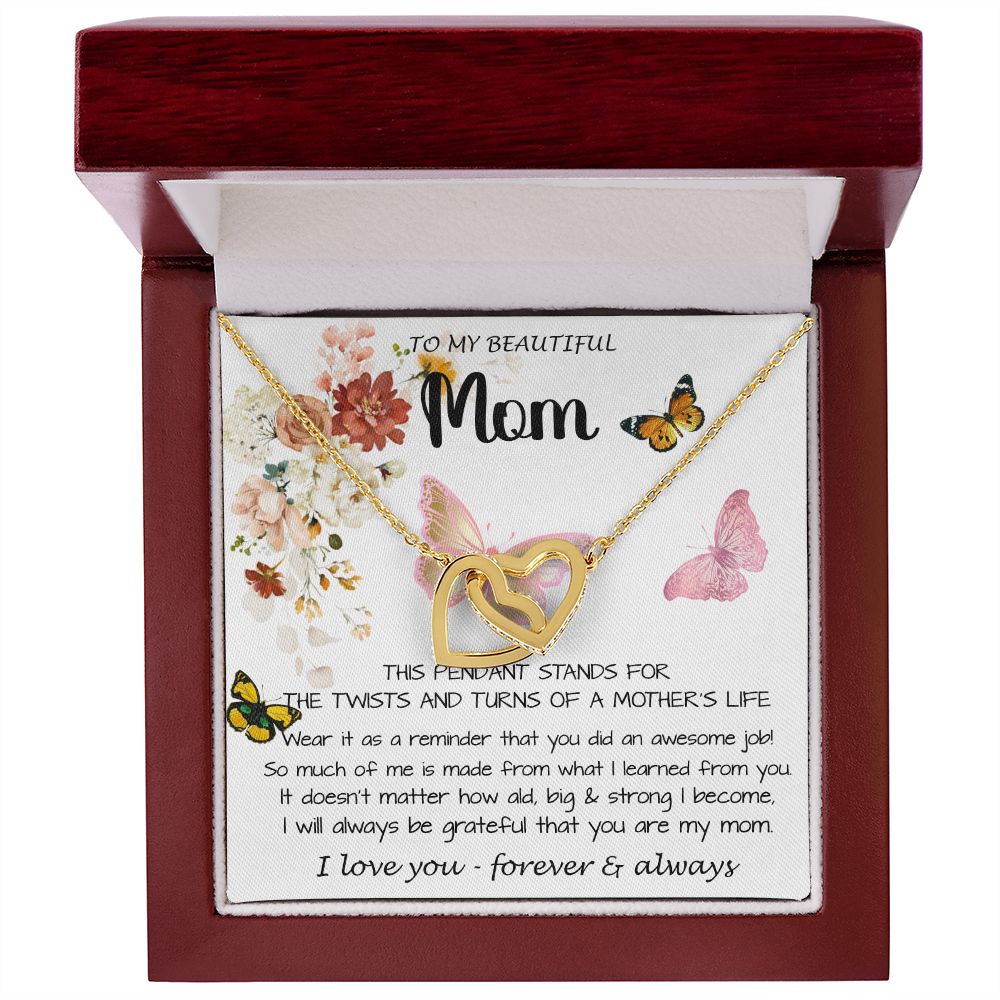 Mom Necklace Gift - To My Mom - Twists & Turns Gift Set Mom Necklace Mother's Day Interlocking Hearts Necklace