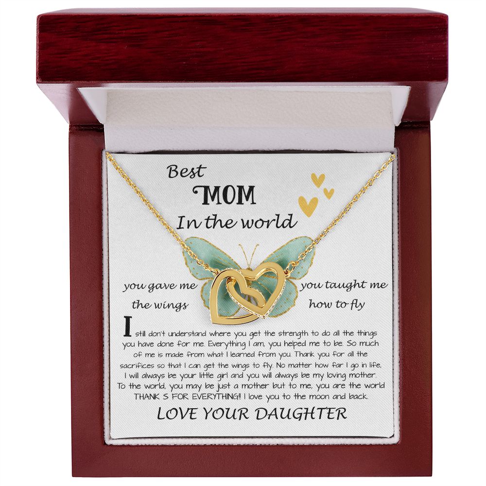 Mom Necklace Gift - Daughter Gift To Best Mom, You Gave Me The Wings To Fly Mom Necklace Mother's Day Interlocking Hearts Necklace