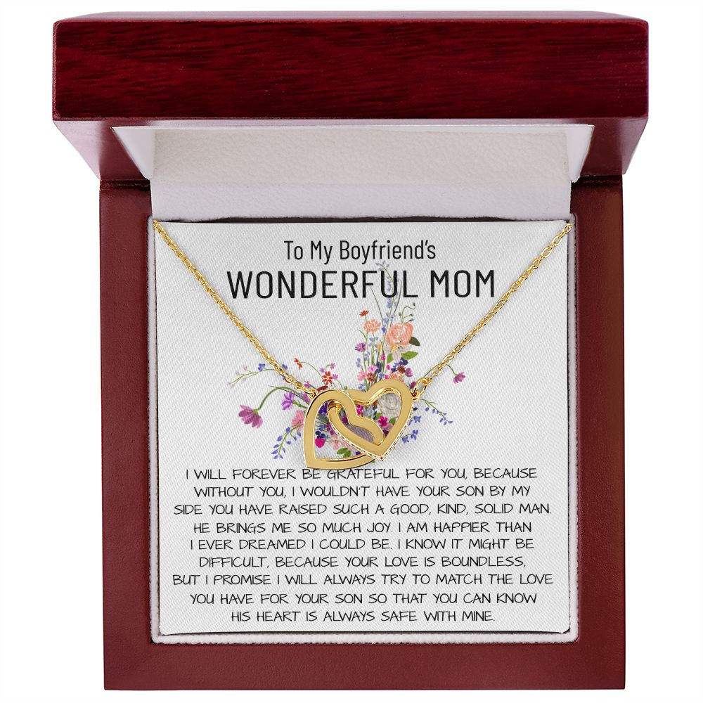 Mom Necklace, Mother-In-Law Necklace, To My Boyfriend's Mom Gift Necklace Mother's Day Interlocking Hearts Necklace