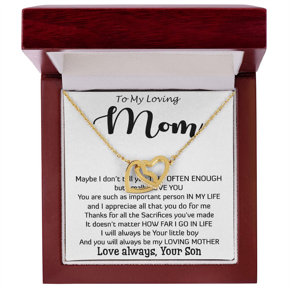 To My Loving Mom - Important Person In My Life Mother's Day Gift From Son Necklace Mother's Day Interlocking Hearts Necklace