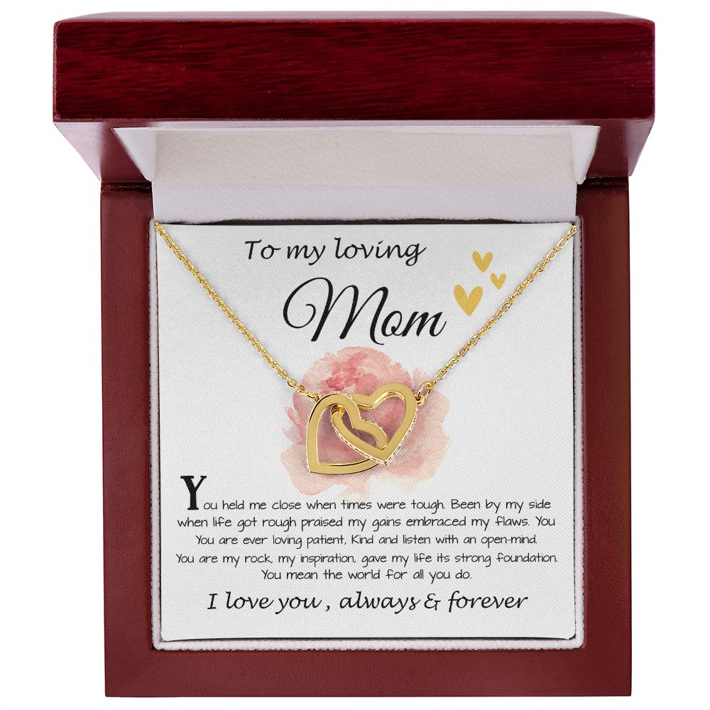 Mom Necklace Gift, To My Loving Mom Necklace, You Held Me When Times were Tough, You are My Rock Mother's Day Interlocking Hearts Necklace