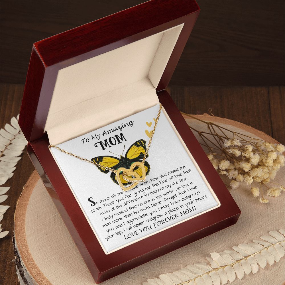 Mom Necklace Gift - To My Amazing Mom - From Son - Beautiful Gift Set Mom Necklace Mother's Day Interlocking Hearts Necklace