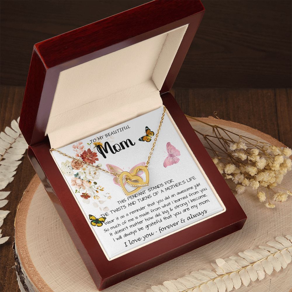Mom Necklace Gift - To My Mom - Twists & Turns Gift Set Mom Necklace Mother's Day Interlocking Hearts Necklace