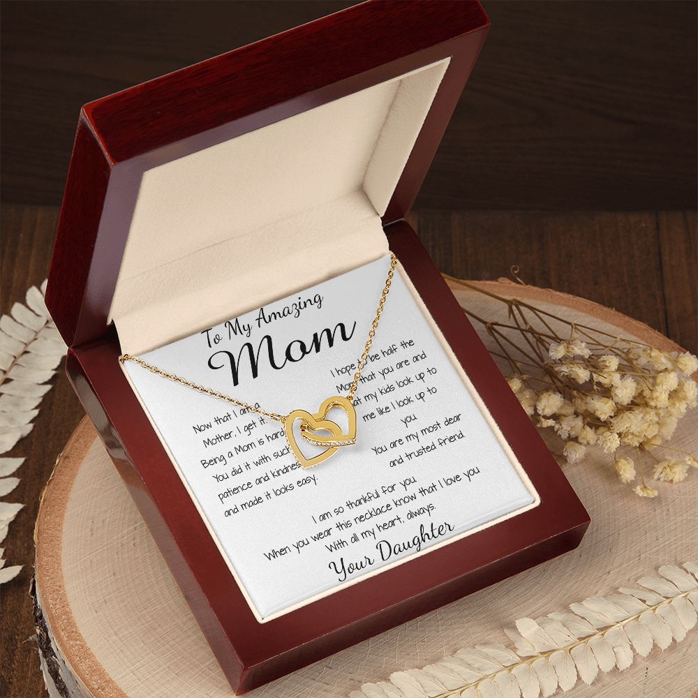 Mom Necklace - To My Amazing Mom Gorgeous Necklace for Mom from Daughter Mother's Day Gift Mother's Day Interlocking Hearts Necklace