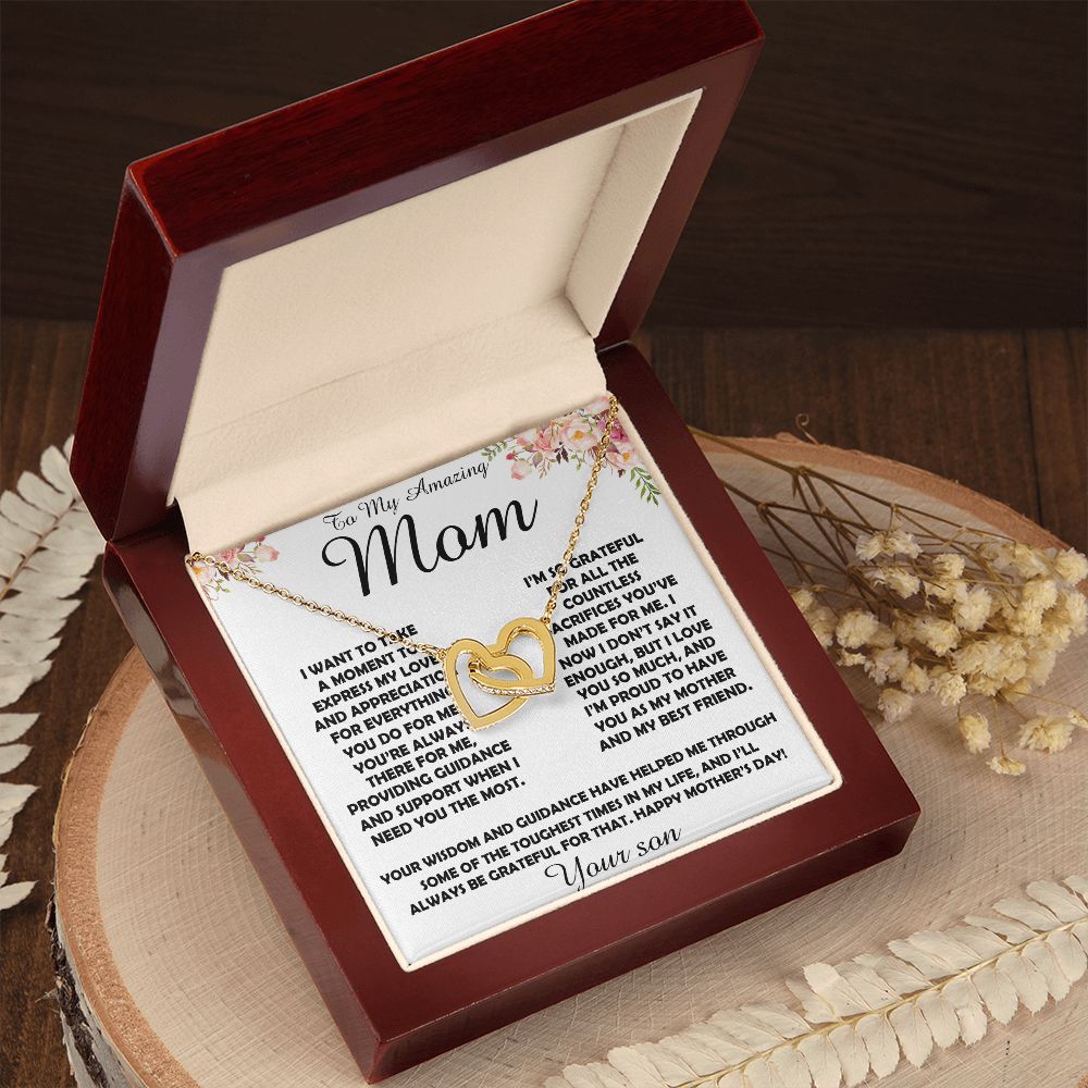 To my Amazing Mom Gift From Son Mother's Day Necklace Mother's Day Interlocking Hearts Necklace