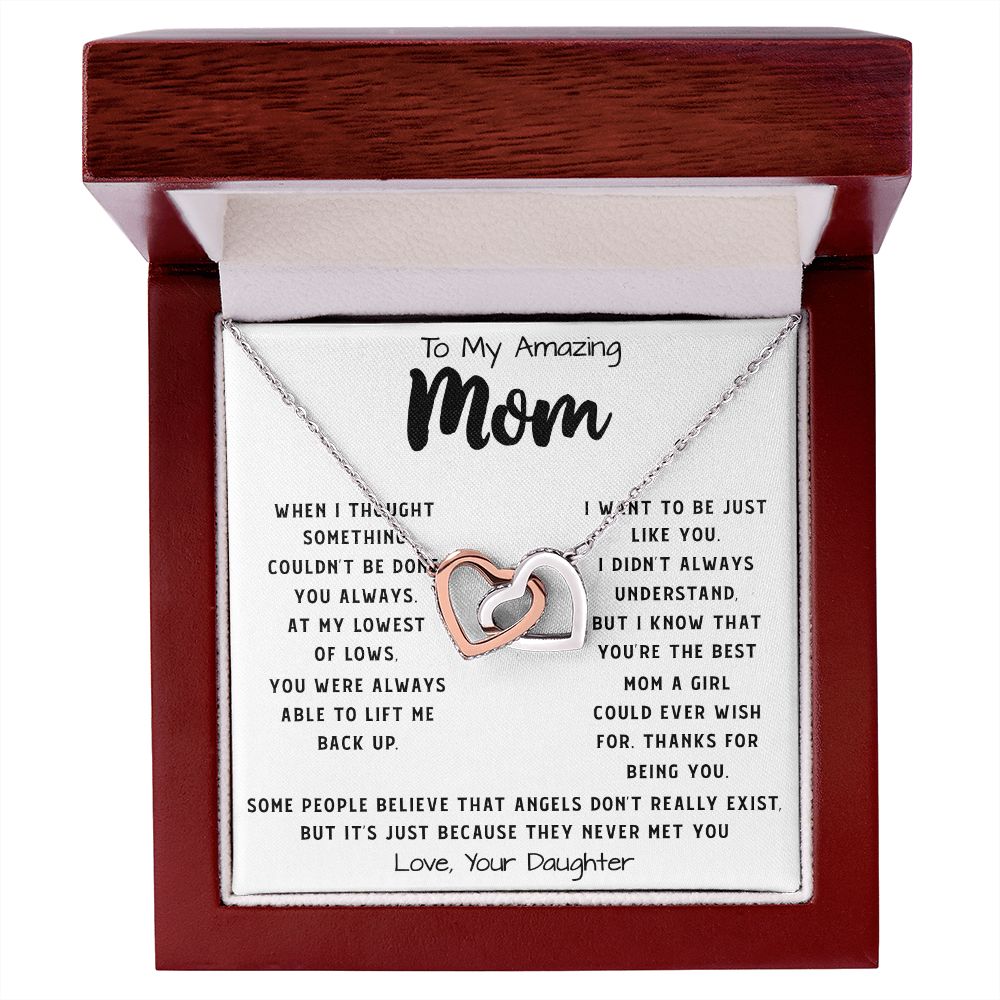 To My Amazing Mom Necklace From Son Little Boy You Taught Me Right Mom Birthday Gift For Her Mother's Day Necklace Mother's Day Interlocking Hearts Necklace