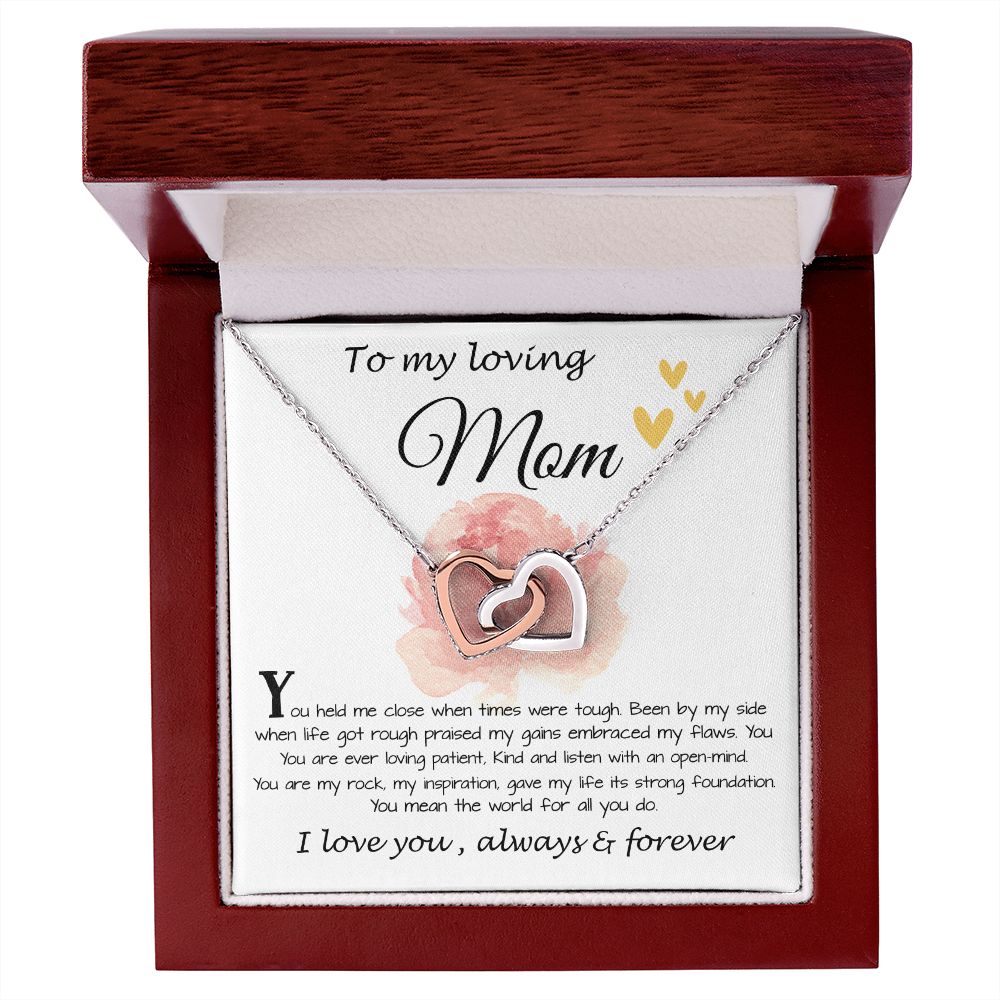 Mom Necklace Gift, To My Loving Mom Necklace, You Held Me When Times were Tough, You are My Rock Mother's Day Interlocking Hearts Necklace