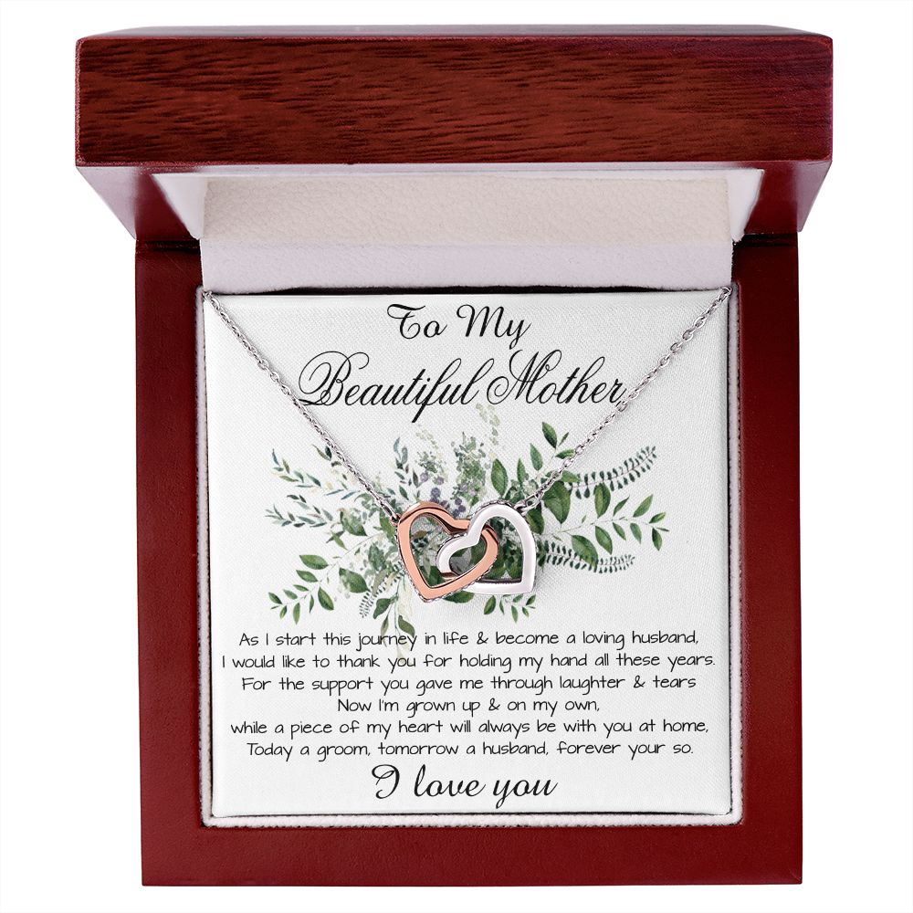 Mom Necklace, Son To My Mother Necklace On Wedding Day Gift For Mom, Mother Of The Groom Gift From Groom Mother's Day Interlocking Hearts Necklace