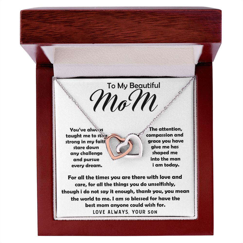 To My Beautiful Mom Necklace The Best Mom Anyone Could Wish For, Mother's Day Gift Necklace Mother's Day Interlocking Hearts Necklace