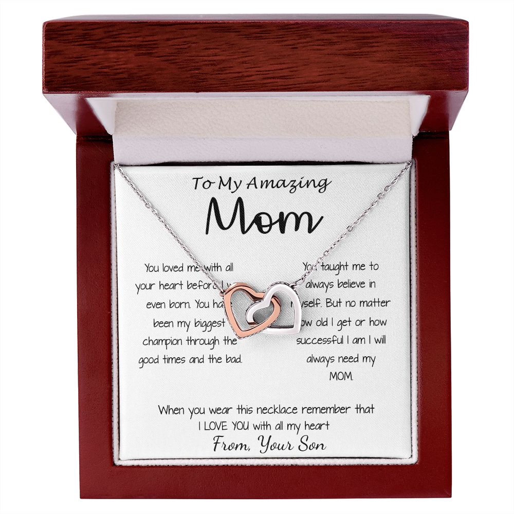 Mom Necklace - Gift For Mom From Son - You Have Been My Biggest Champion Mother's Day Gift Mother's Day Interlocking Hearts Necklace