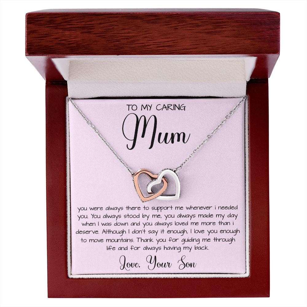 Gift For Mom From Son To My Caring Mum Necklace, Gift For Mother's Day Jewelry Mother's Day Interlocking Hearts Necklace