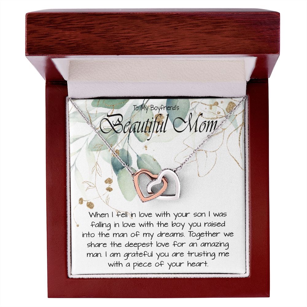 Boyfriend’s Mom Necklace, Gift For Boyfriend’s Mom, To My Boyfriends Mom Necklace Mother's Day Interlocking Hearts Necklace