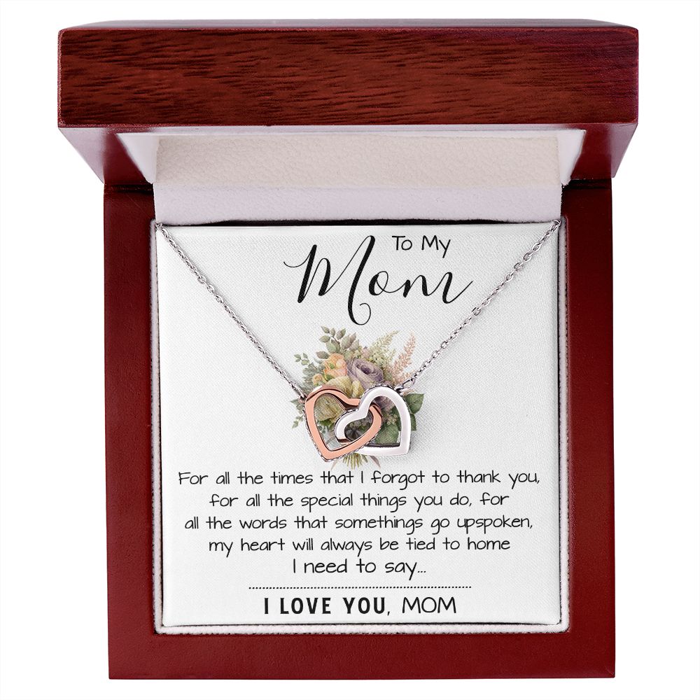 To My Mom - I Love You Mom, Mother's Day Necklace Mother's Day Interlocking Hearts Necklace