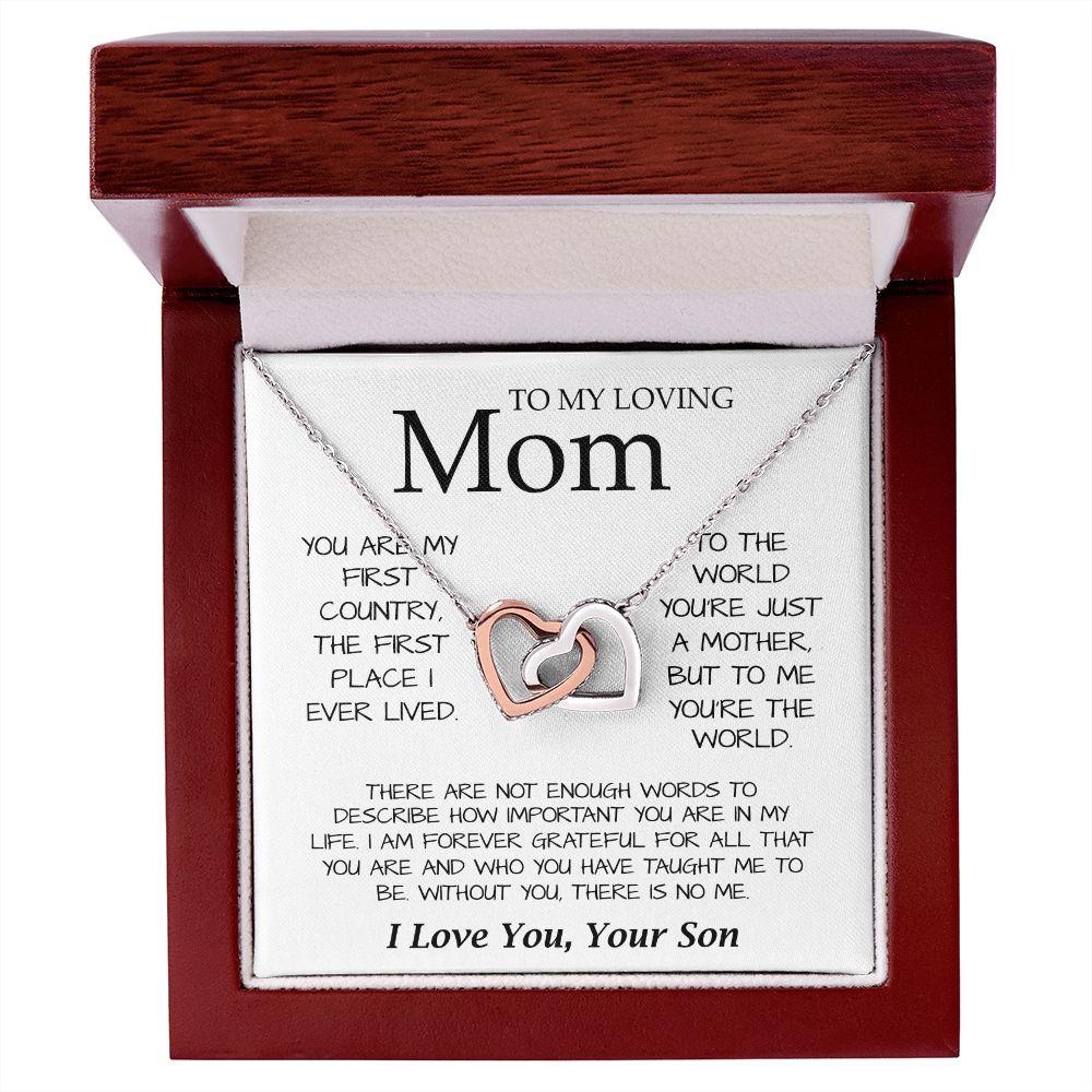 To My Loving Mom Necklace You're The World Necklace Gift For Mom From Son Mother's Day Interlocking Hearts Necklace