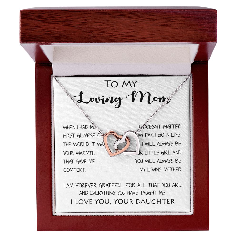 To My Loving Mom - Your Warmth Gve Me Comfort Mother's Day Gift Necklace Form Daughter Mother's Day Interlocking Hearts Necklace
