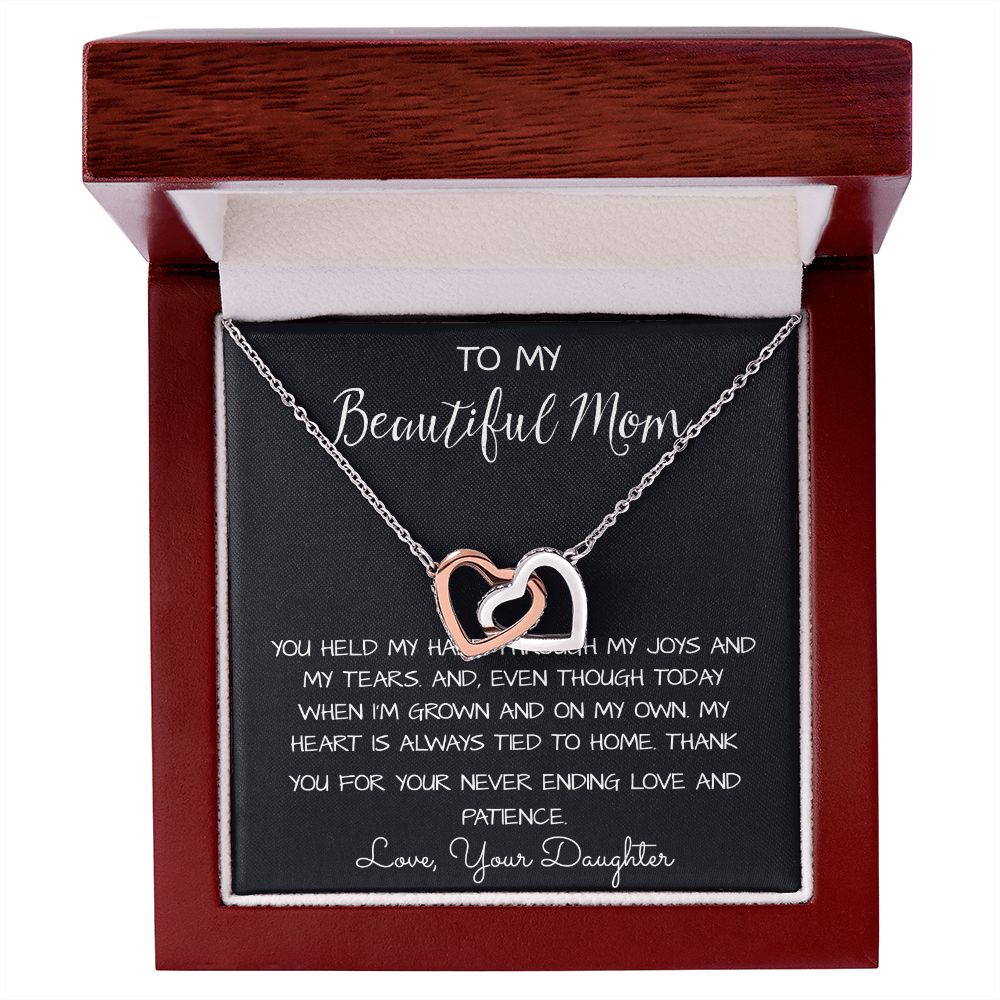 To My Beautiful Mom Necklace, Thank You For Never Ending Love From Daughter, Necklace Gift For Mom Mother's Day Interlocking Hearts Necklace