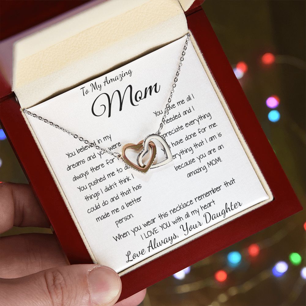 Mom Necklace - Gift for Mom from Daughter, Mother's Day Gift Mother's Day Interlocking Hearts Necklace