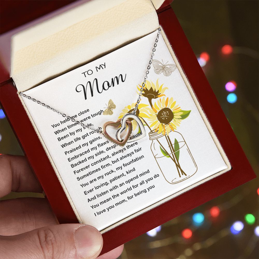 Mom Necklace Gift - To My Mom - You Mean The World For All You Do Mother's Day Necklace Mother's Day Interlocking Hearts Necklace