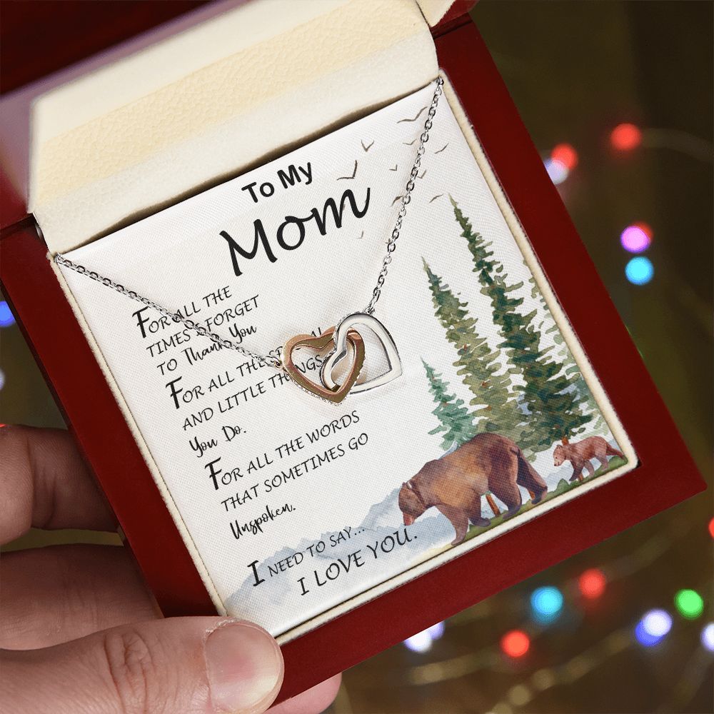 Mom Necklace, To My Mom I Love You To The Moon and Back Necklace, Gift For Mom Birthday Necklace Mother's Day Interlocking Hearts Necklace