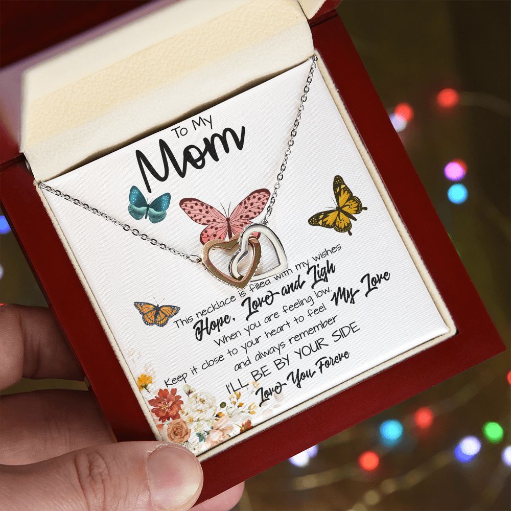 To My Mom Necklace, I'll Be By Your Side, To My Mom Gift Necklace Mother's Day Interlocking Hearts Necklace