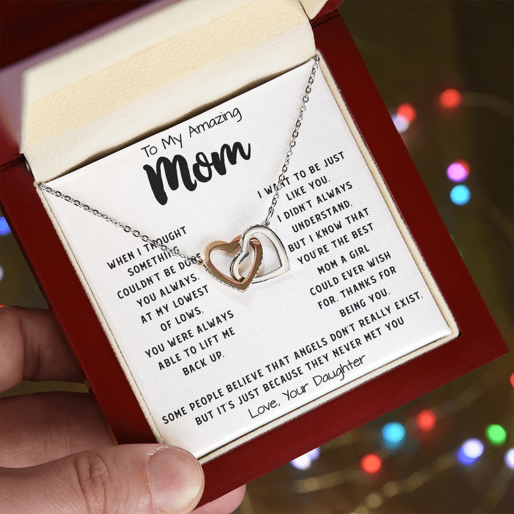 To My Amazing Mom Necklace From Son Little Boy You Taught Me Right Mom Birthday Gift For Her Mother's Day Necklace Mother's Day Interlocking Hearts Necklace