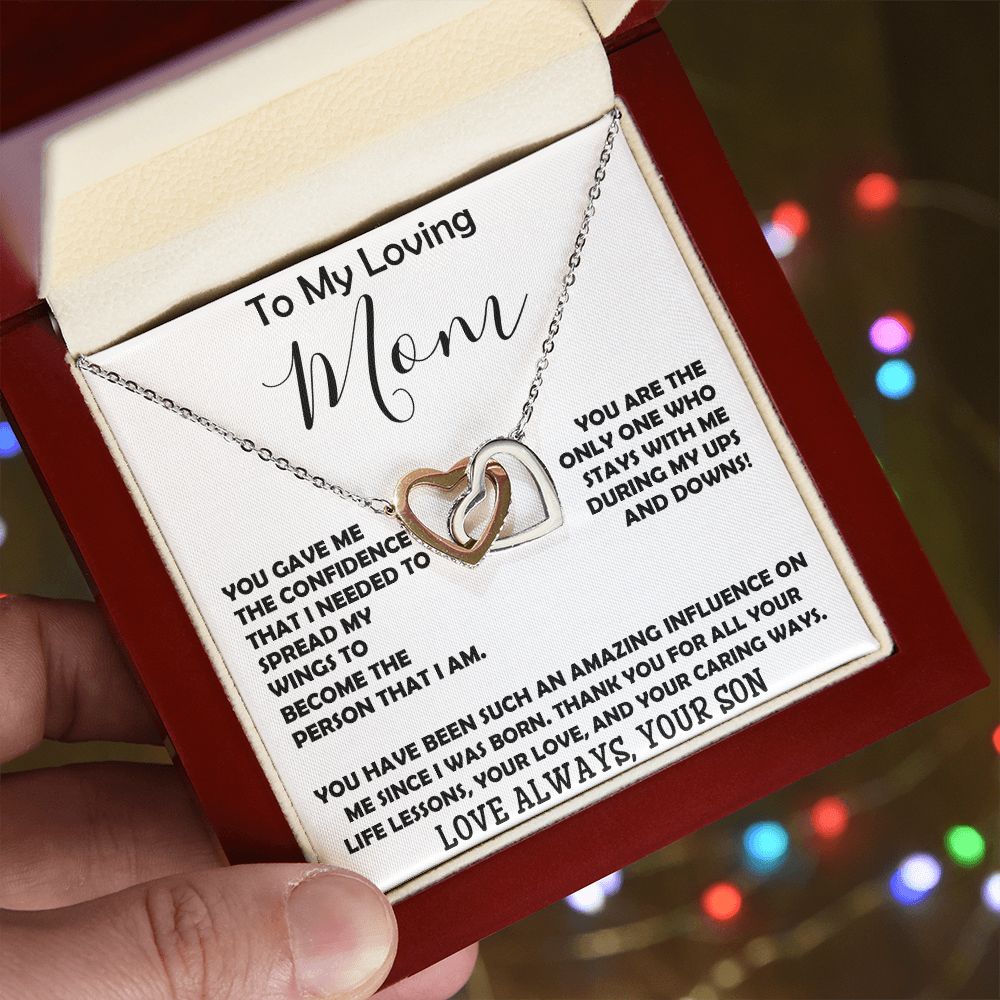 To My Loving Mom - Love Always Your Son Necklace Mother's Day Interlocking Hearts Necklace