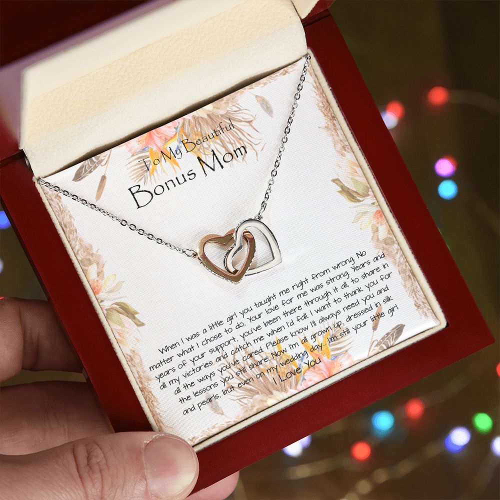 Bonus Mom Necklace, To My Beautiful Bonus Mom On My Wedding Day Necklace, Gift For Stepmother Of The Groom Gift Mother's Day Interlocking Hearts Necklace