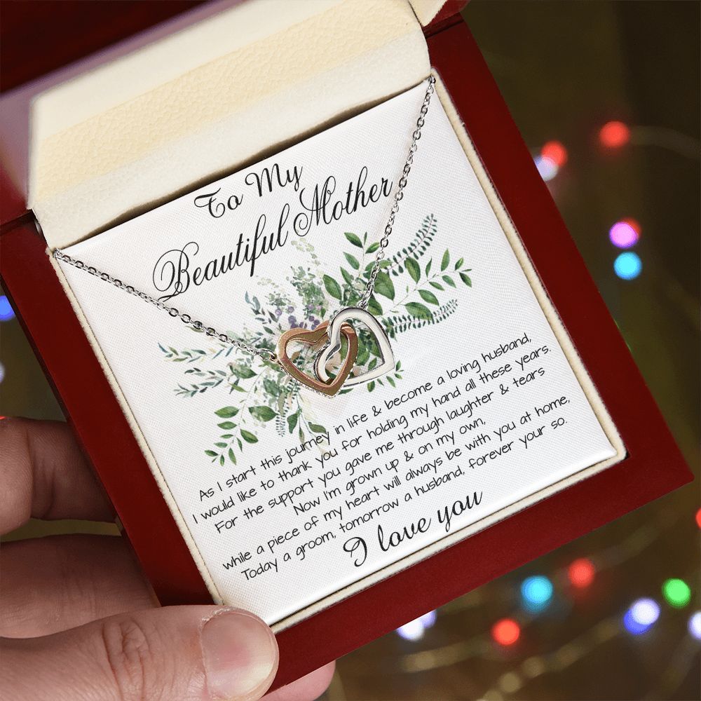 Mom Necklace, Son To My Mother Necklace On Wedding Day Gift For Mom, Mother Of The Groom Gift From Groom Mother's Day Interlocking Hearts Necklace