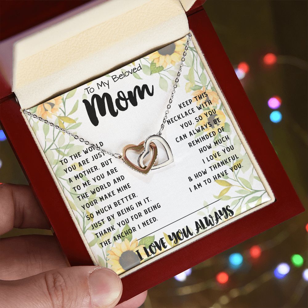 To My Mom - You Are The World Mother's Day Necklace Mother's Day Interlocking Hearts Necklace