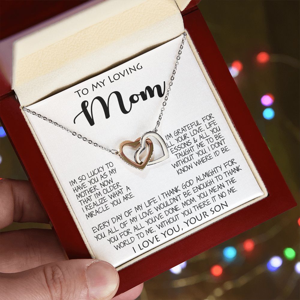 To My Loving Mom Gift for Mother Necklace Sentimental Mothers Day Thoughtful Present From Son Mother's Day Interlocking Hearts Necklace