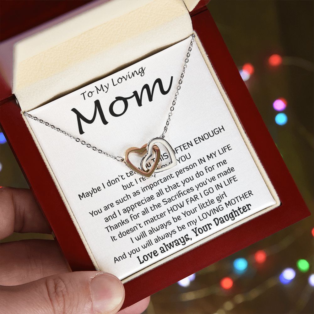 To My Loving Mom - Important Person In My Life Mother's Day Gift From Daughter Necklace Mother's Day Interlocking Hearts Necklace