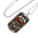 MacLeod Of Harris Weathered Scottish Clan Tartan Military Dog Tag Necklace Jewelry