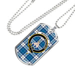 Muirhead Blue Scottish Clan Tartan Military Dog Tag Necklace Jewelry