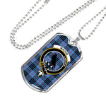 MacKie Blue Scottish Clan Tartan Military Dog Tag Necklace Jewelry