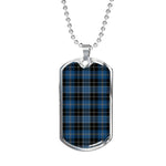 Clergy Blue Scottish Clan Tartan Military Dog Tag Necklace Jewelry
