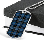 Clergy Blue Scottish Clan Tartan Military Dog Tag Necklace Jewelry