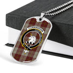 Cunningham Burgundy Dancers Scottish Clan Tartan Military Dog Tag Necklace Jewelry