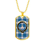 Muirhead Blue Scottish Clan Tartan Military Dog Tag Necklace Jewelry