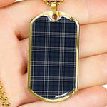 Navy Formal Dress Grey Scottish Clan Tartan Military Dog Tag Necklace Jewelry
